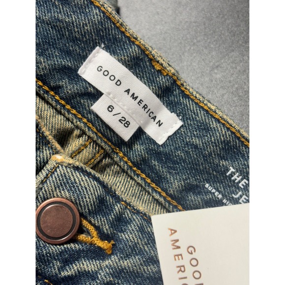 Good American The Khloe Jean Super High Rise Straight Patchwork Blue Size 6/28 - Picture 6 of 10